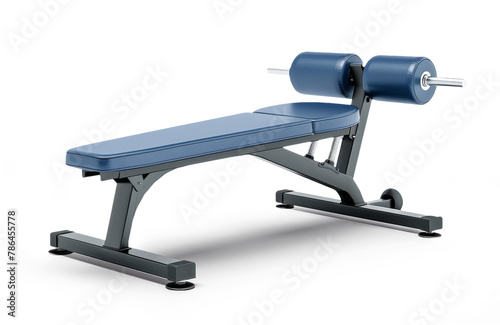 A blue gym bench isolated from the white or transparent background