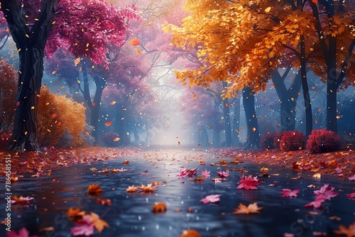 World here Beautiful autumn landscape with. Colorful foliage in the park.