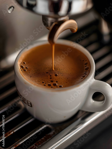 Close-Up View of Freshly Brewed Espresso Crema in a Machine