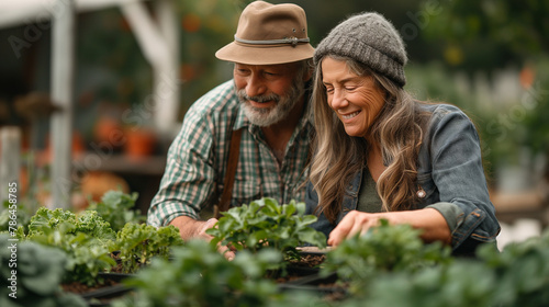 Wallpaper Mural Happy elderly couple gardening together in their lush garden Torontodigital.ca