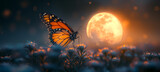 Majestic Butterfly Basking in Moonlight on a Mystical Evening