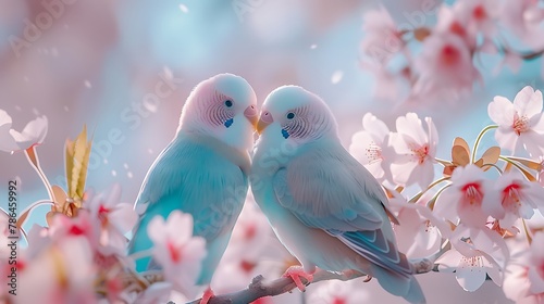 Moments of Affection: A Pair of Lovebirds Perched Together, Their Plumage Radiating Vibrant Colors, Sharing a Tender Connection that Speaks Volumes in the Language of Love and Devotion. photo