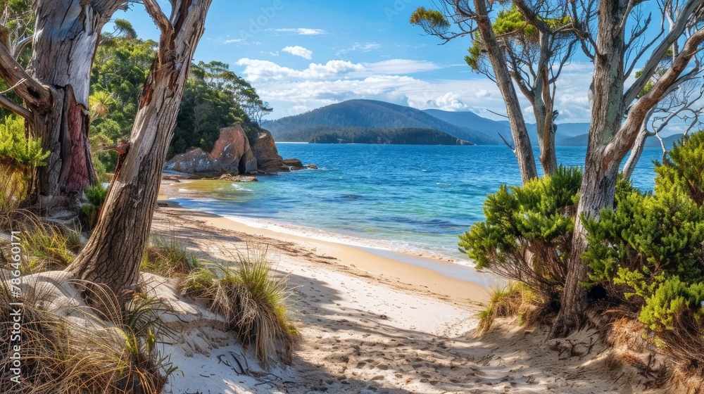 Beach at Lighthouse bay at Bruny Island in Tasmania, Australia  - obrazy, fototapety, plakaty 