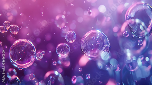 Macro photography of bubbles in liquids, science and technology, copy space