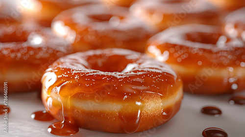 Glazed Doughnuts Close-Up: A Tempting Treat for Sweet Cravings