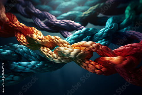 Collective Effort Integration and Unity with teamwork concept as a business metaphor for joining a partnership synergy and cohesion as diverse ropes connected