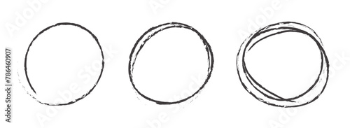 Circle scribble highlight pencil sketch frame set vector graphic illustration, black round scrawl drawn line shape doodle ring, grungy marker circular stroke border image clip art photo