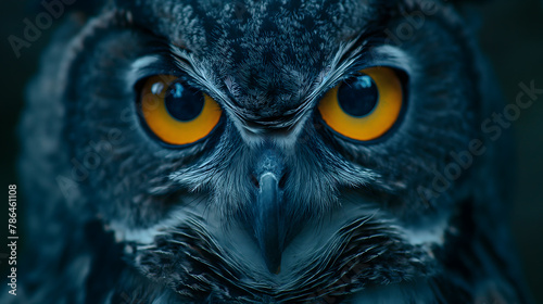 Intense Gaze of an Eagle Owl: Close-up Portrait in Dramatic Detail