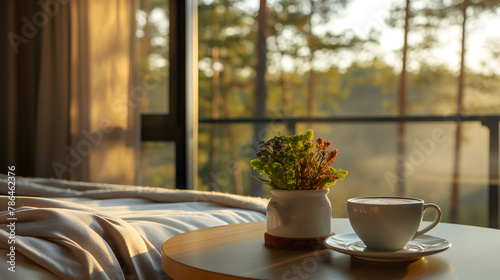 Cozy Morning Coffee with a View of the Tranquil Forest