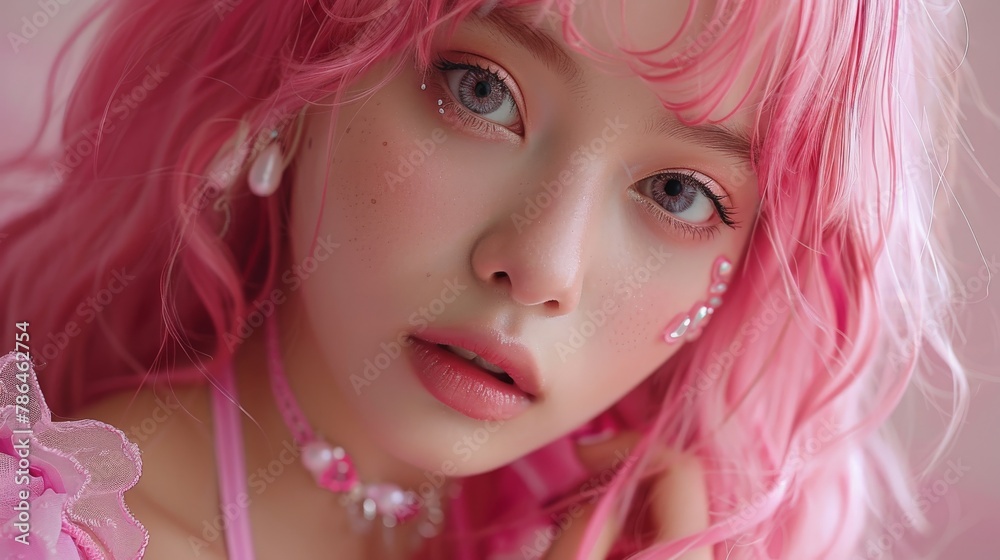 Close up of person with pink hair