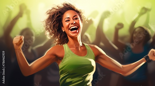 Energetic 35-Year-Old Lady Radiating Joy in Zumba Class