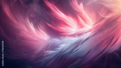 Fliegende pink und lila farbene Federn für Hintergrundmotiv und Druckvorlage im Querformat für Banner