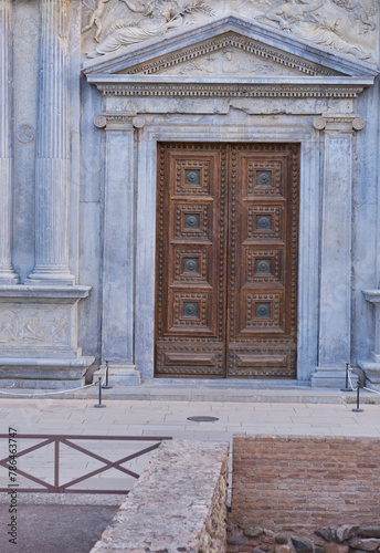 decorative cathedral front entrance door.  Granada, Spain. Spain tour October 2023.