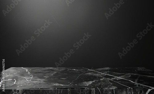 Black marble table top with a white line and dark background. Generate AI image