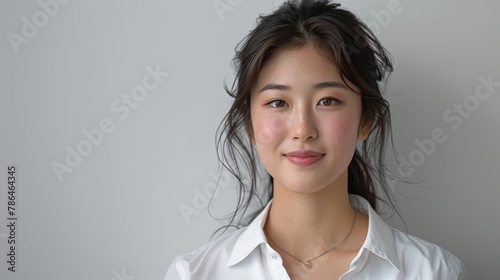 Asian woman in white shirt and necklace