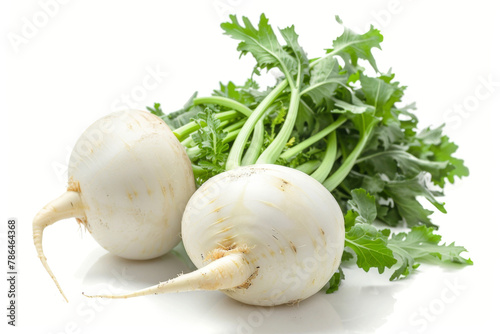 Kohlrabi (German turnip or turnip cabbage) two raw bulbs with fresh leaves isolated on white background photo