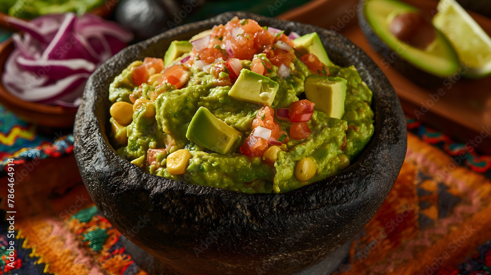 Steamy Fresh Guacamole in a Stone Bowl with Tortilla Chips Steamy Fresh Guacamole in a Stone Bowl with Tortilla Chips
