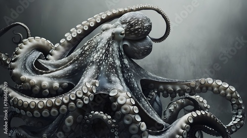 Lurking Octopus in Moody Underwater Seascape