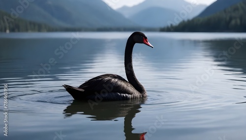 black swan swimming on a mountain lake