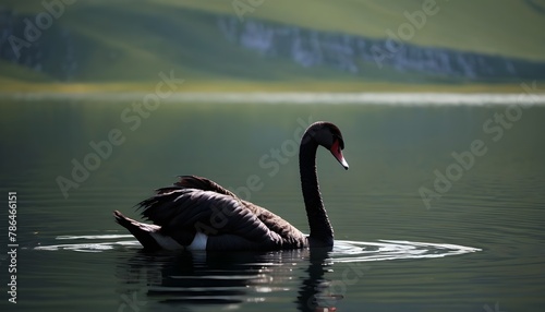 black swan swimming on a mountain lake photo
