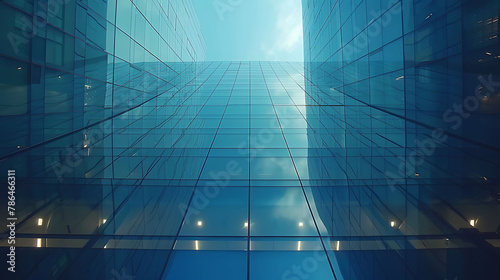 Reflections of urban architecture in glass buildings, science and technology, copy space