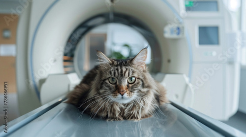 Compassionate veterinary care illustrated by a cat receiving an MRI scan  emphasizing modern diagnostic technology © BritCats Studio