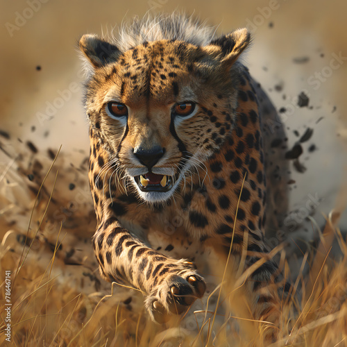 Majestic Cheetah on the Prowl in Golden Savannah Light © slonme