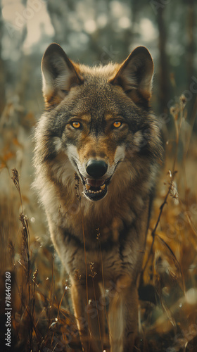 Enigmatic Wolf in Misty Forest: A Captivating Portrait