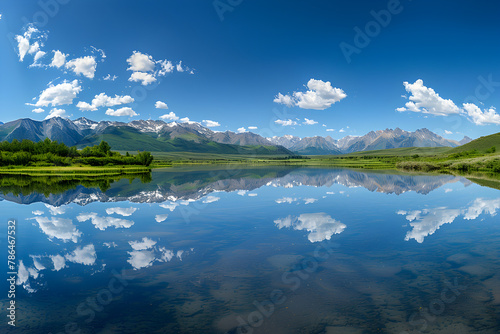 Panoramic Serenity: Owens River Against a Backdrop of Snow-capped Mountains and Azure Skies