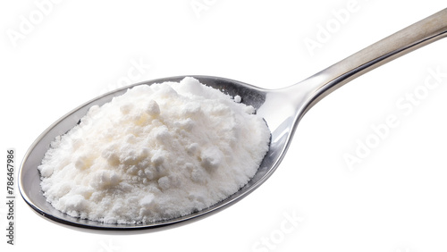 Baking Soda Close-up: White Powder in Metal Spoon photo