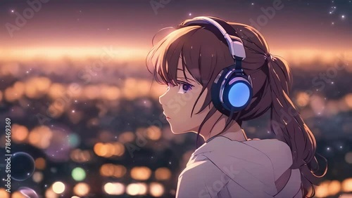 Lofi animation Synthwave anime manga girl, lofi bacground wallpaper design, Seamless loop animation, created using AI Generative Technology, lofi beats, asmr, lofi for study, lofi animation, asmr, ai	