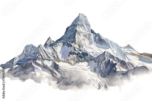 Drawing of majestic mountain peaks with snow-covered summits.