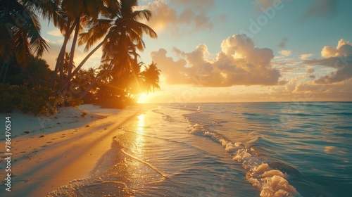 Landscape of paradise tropical island beach, sunrise shot  photo