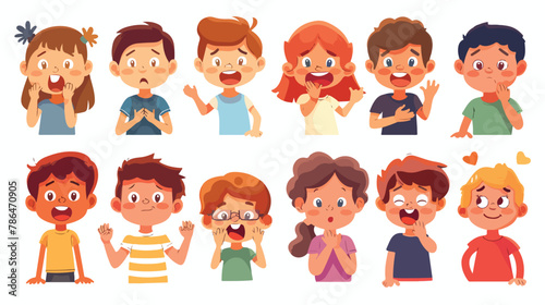 Boys and girls kids gesturing expressing emotions. Happy