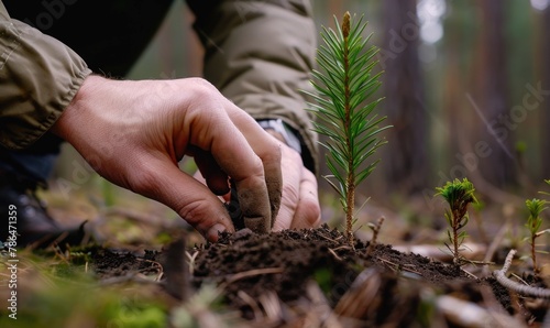 Hands planting young tree. eco concept