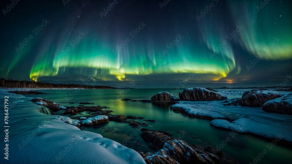  Beautiful Aurora Northern or Southern lights in starry night sky