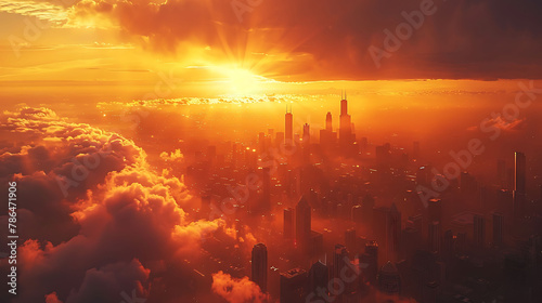 Time-lapse of a sunrise/sunset over a city skyline, science and technology, copy space