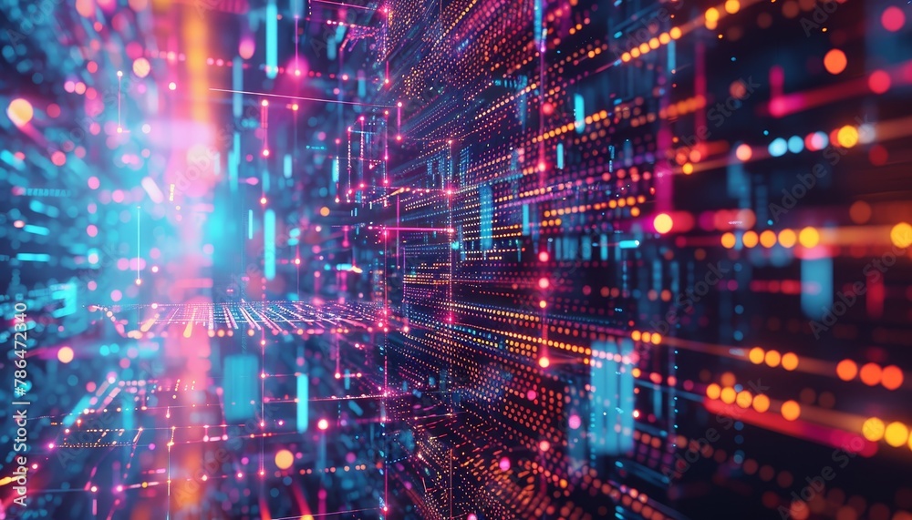 A colorful, abstract image of a cityscape with many dots and lines by AI generated image