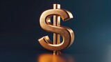 A striking 3D golden dollar symbol illuminated with glowing edges against a dark background.