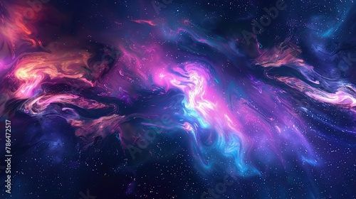 An abstract cosmic phenomenon featuring swirling ribbons of colorful light dancing across the night sky, creating a stunning celestial spectacle.