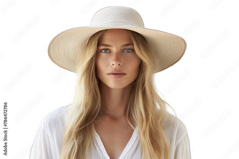 Serene Young Woman in White Sun Hat and White Blouse - Transparent PNG Serene Young Woman in White Sun Hat and White Blouse - Transparent PNG