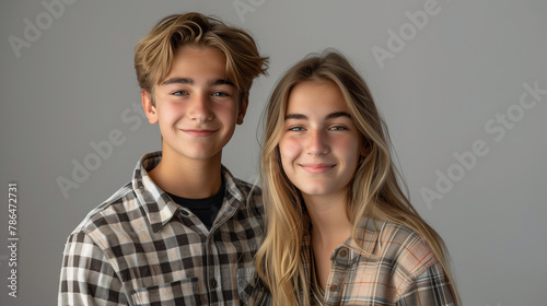 Portrait of young teenage boyfriend and girlfriend happy, smile