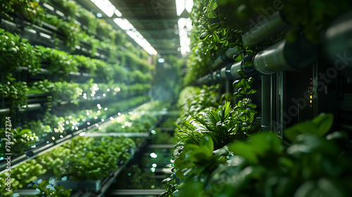 Time-lapse of a vertical farm utilizing aeroponics technology, science and technology, copy space photo