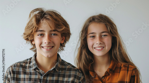 Portrait of young teenage boyfriend and girlfriend happy, smile