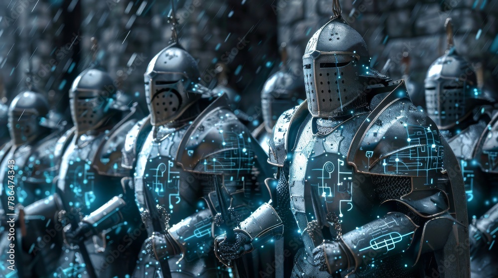 Armored knights marching in formation Armored knights marching in formation