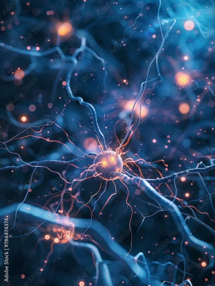 A breathtaking display of neurological activity, with luminous neurons pulsing and branching in a mesmerizing choreography of electrical signals.