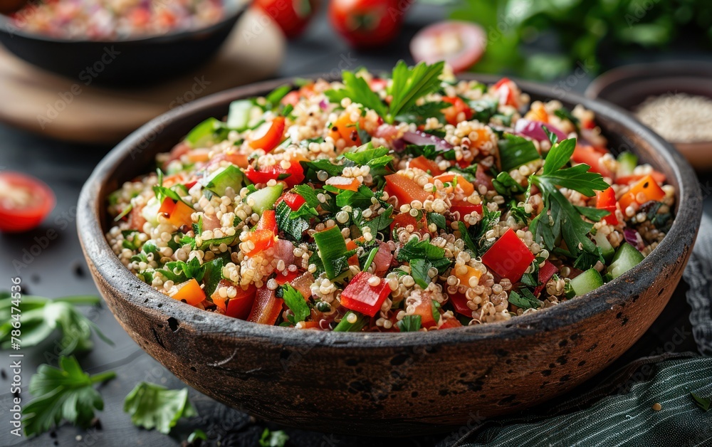 Fresh Quinoa Salad in Rustic Bowl Fresh Quinoa Salad in Rustic Bowl