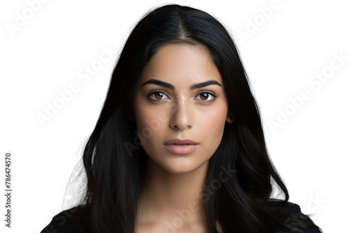 Striking Young Woman with Sleek Long Black Hair - Transparent PNG