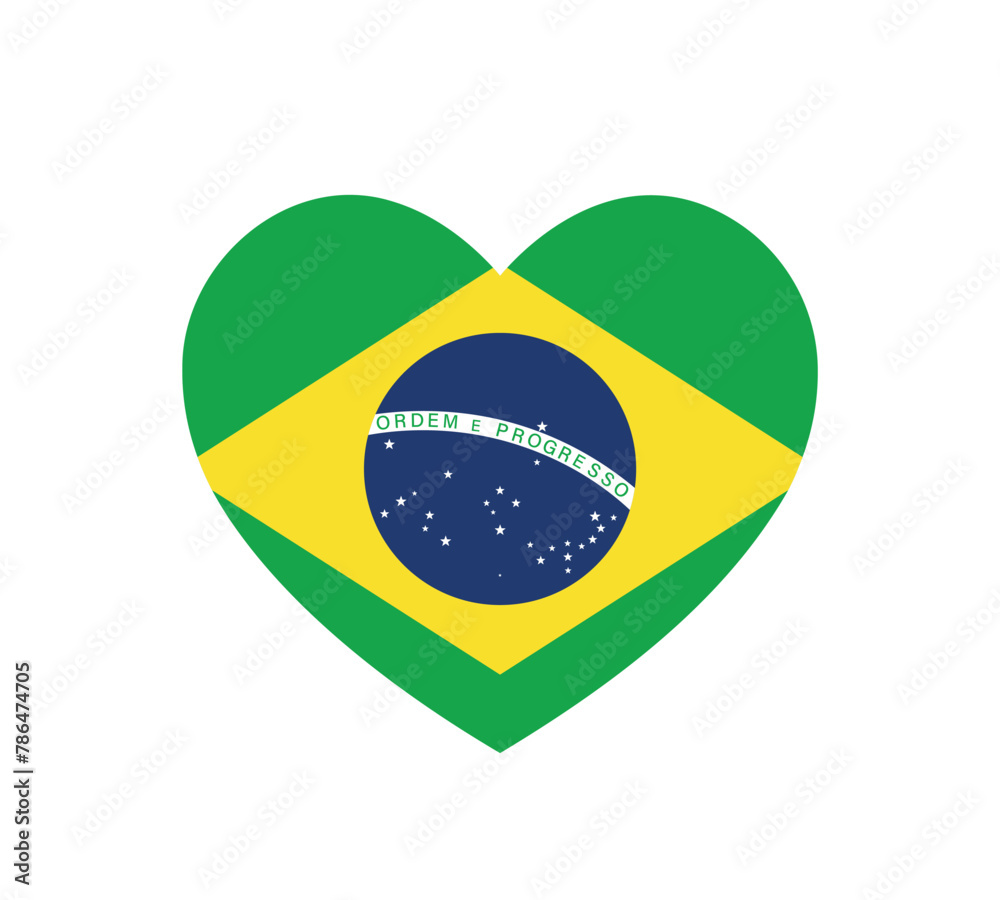 Fototapeta premium love Brazil symbol, heart shape brazilian flag icon, bandeira do Brasil vector illustration