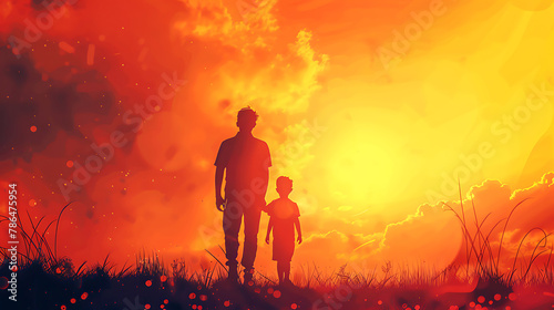 A picture of boy walks with his father on father s day